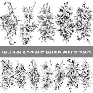 12 Sheets Half Arm Temporary Tattoos - Realistic Black Waterproof Fake Sleeve Tattoo for Men & Women DIY Craft Large Long Lasting