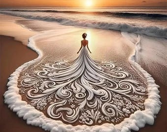Wedding Dress on Sunset Beach Custom Made to Order in America Stunning 8.5x11 Cardstock Print with Vivid Colors Perfect Home or Office Decor