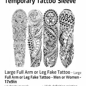 Tribal Polynesian Totem Turtle Viking Temporary Tattoo Sleeve – Large Full Arm or Leg Fake Tattoo for Men or Women – 4 Sheets Great for DIY