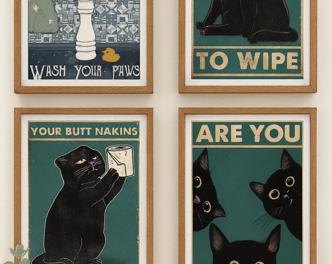 Funny Cat Bathroom Metal Sign Set: Toilet Humor Wall Decor - Etsy