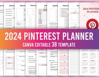 Editable 2024 Pinterest Planner Canva Template Bundle Editable Templates for Social Media Marketing Planner and Ready To Use KDP Interiors