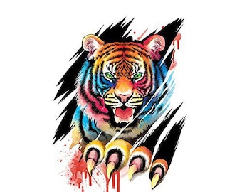 Dripping Paint Watercolor Tiger AI Enhanced Versatile Digital Designed Instant Download + Transparent PNG Fairycore Cottagecore DIY Craft