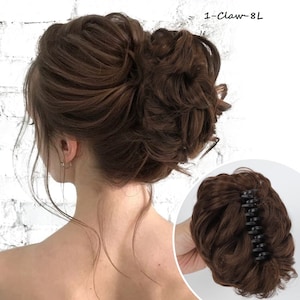 French Girl Style | Claw Clip in | Curly Messy Bun Hairpiece | Natural Wave with Combs | Instantly add Volume to your Hair | 30 second Updo