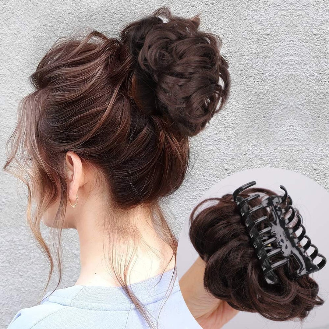 Claw Clip in Curly Messy Bun Jaw Hairpiece Natural Wave Etsy