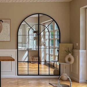 Arched Window Big Wall Mirror Full Length Arch Irregular Window Mirror Farmhouse Asymmetrical Mirror