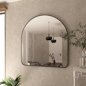 Arched Asymmetrical Wall Mirror: Brass Accent, Unique Bathroom Decor