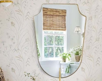 Italian Style Mirror, Irregular Mirror Home Decor, Asymmetrical Shield Mirror, Wall Decoration