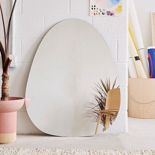 Decoración asimétrica del hogar del espejo del huevo, espejo irregular, decoración de la pared del espejo estético, decoración del hogar
