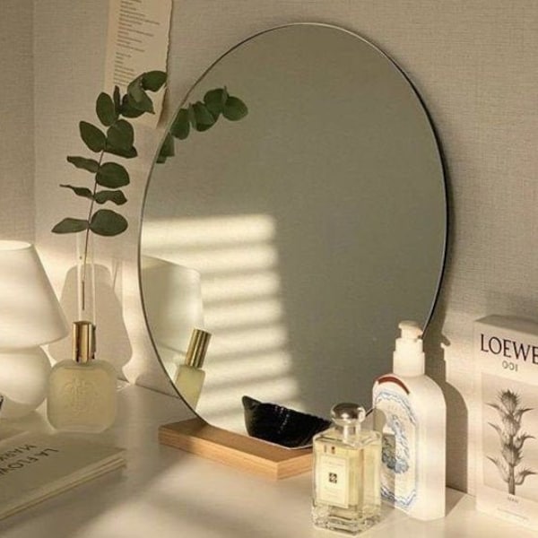 Wooden Base Vanity Mirror - Natural and Stylish Decor- Make up Mirror Table Top Mirror