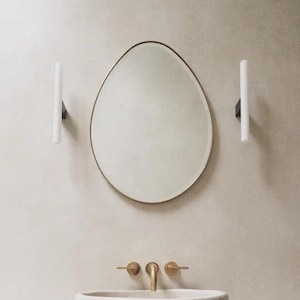 Asymmetrical Wall Mirror: Irregular Wooden Frame Bathroom Mirror