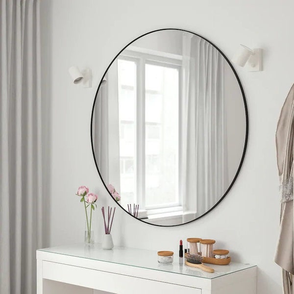 Circle Mirror Wall Decor,Round Aesthetic Mirror Home Design , Modern Flat Mirror Wall Art