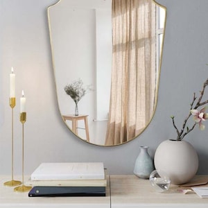 Italian Style Mirror, Irregular Mirror Home Decor, Asymmetrical Shield Mirror, Wall Decoration image 5