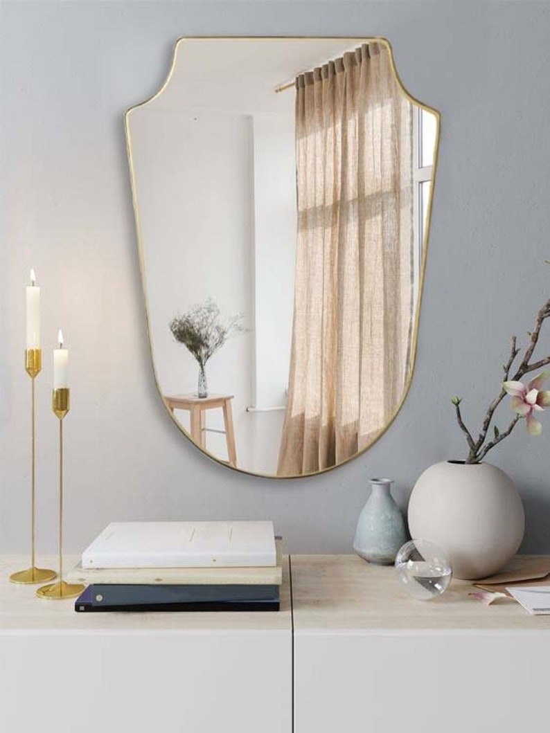 Italian Style Mirror, Irregular Mirror Home Decor, Asymmetrical Shield Mirror, Wall Decoration image 5