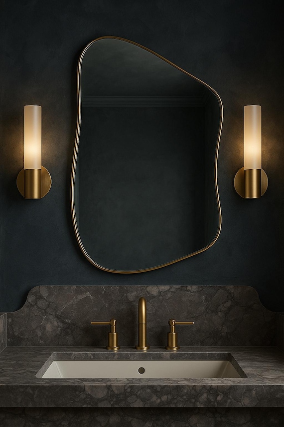 Verona Asymmetrical Wall Mirror | Modern Black Frame Bathroom Vanity Mirror | Organic Irregular Shape Decorative Mirror
