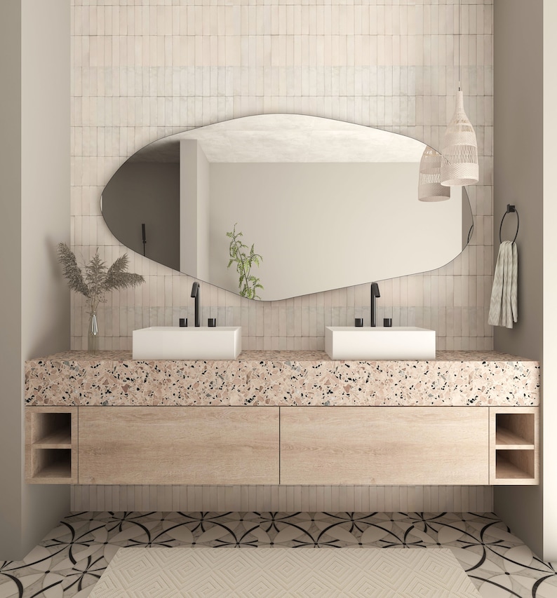 Miroir mural LED irrégulier Sile, design asymétrique, miroir pour la maison, miroir esthétique pour salle de bain, miroir unique image 6