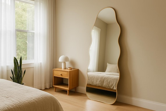 Aurelia Wavy Irregular Gold Frame Mirror – Full Length Organic Curved Mirror for Bedroom & Entryway, Modern Minimal Scandinavian Decor