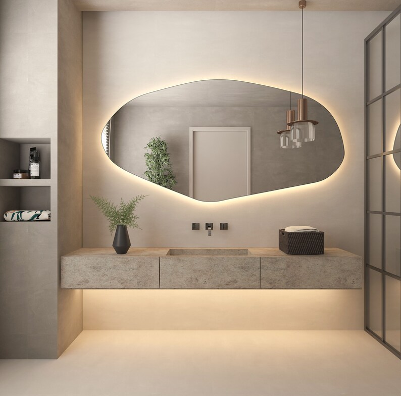 Miroir mural LED irrégulier Sile, design asymétrique, miroir pour la maison, miroir esthétique pour salle de bain, miroir unique image 4