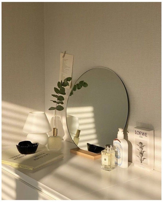 Makeup Mirror With Wooden Baseround, Table Top Vanity Mirror Uk