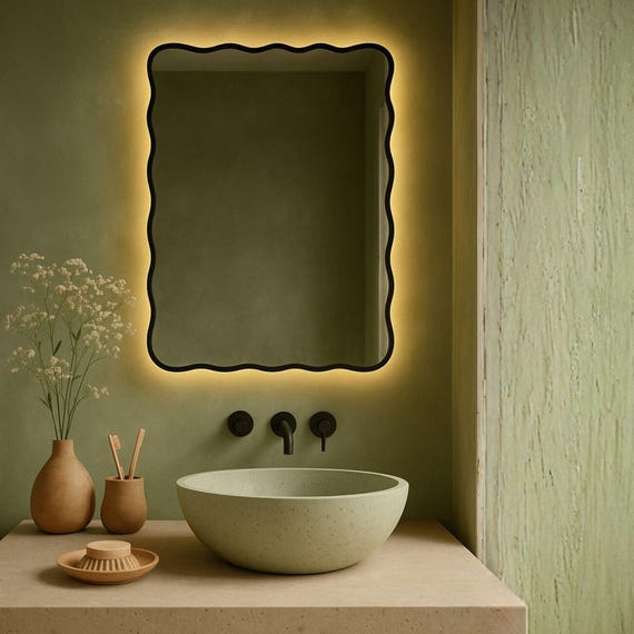 Judie’s Glow – Irregular Wall Mirror | Daylight LED & Framed Modern Decorative Mirror