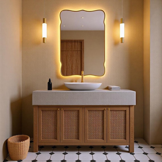 Asymmetrical LED Mirror Glass Design Bathroom LED Mirror