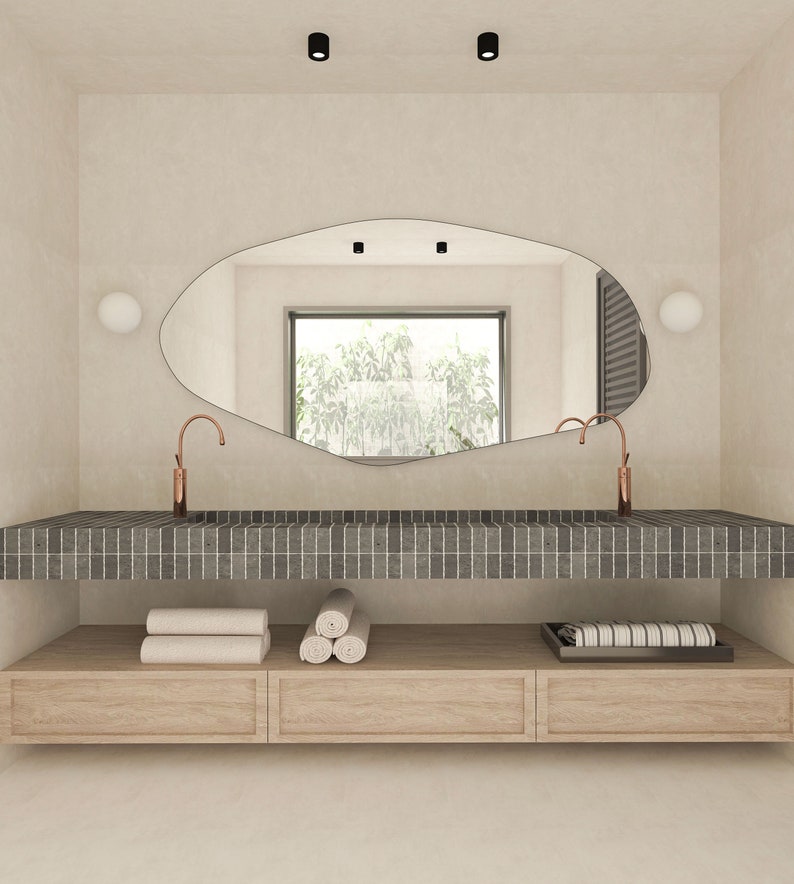 Miroir mural LED irrégulier Sile, design asymétrique, miroir pour la maison, miroir esthétique pour salle de bain, miroir unique image 8