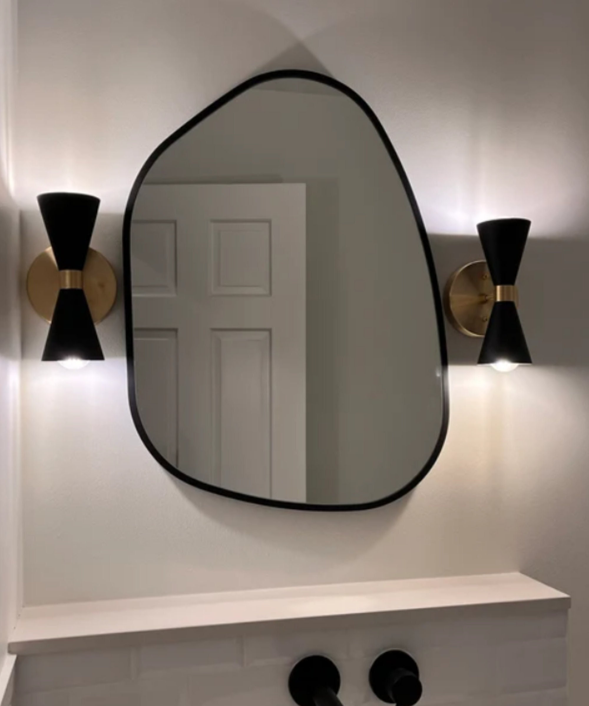 COOL2DAY Irregular Mirror,Asymmetrical Wood Wall Frame Mirror,Abstract  Assymetrical Decorative Mirror,Odd Shaped Mirror for Living Room Bedroom