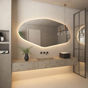 Sile Irregular Wall LED Mirror Asymmetrical Design Home Mirror Aesthetic Bathroom Mirror Unique Mirror image 1