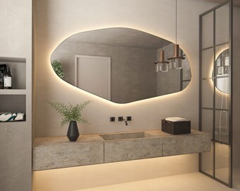 Sile Specchio da parete irregolare a LED Specchio asimmetrico dal design per la casa Specchio da bagno estetico Specchio unico