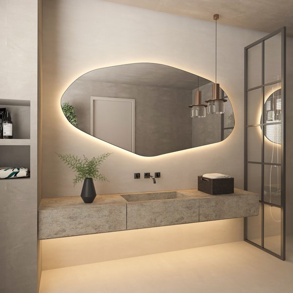 Sile Specchio da parete irregolare a LED Specchio asimmetrico dal design per la casa Specchio da bagno estetico Specchio unico