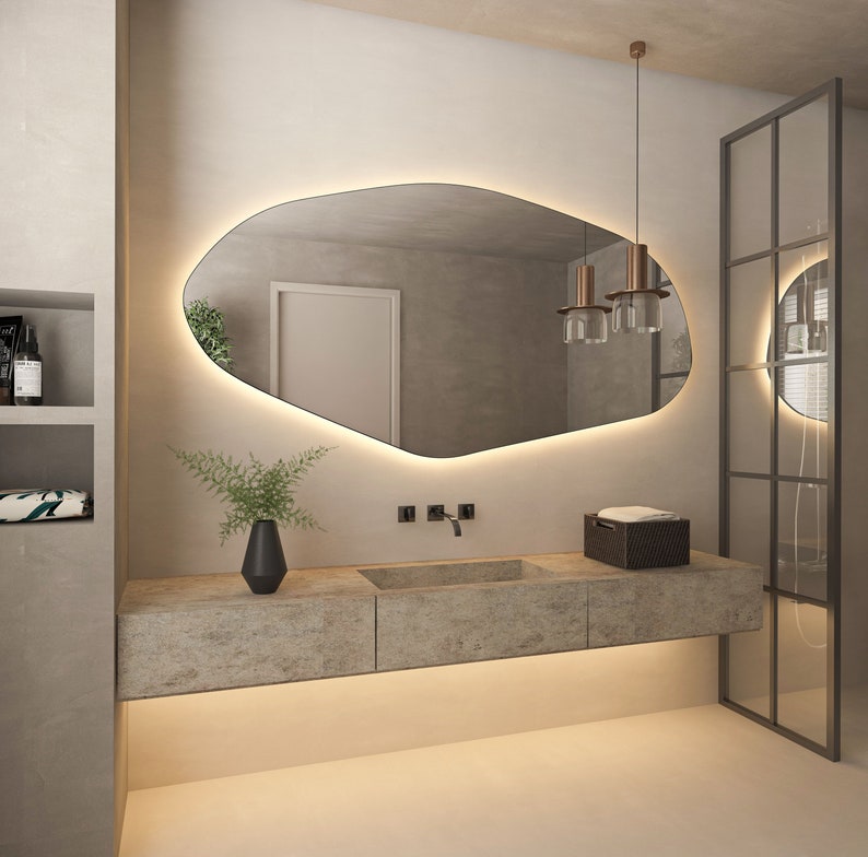 Sile Irregular Wall LED Mirror Asymmetrical Design Home Mirror Aesthetic Bathroom Mirror Unique Mirror image 1