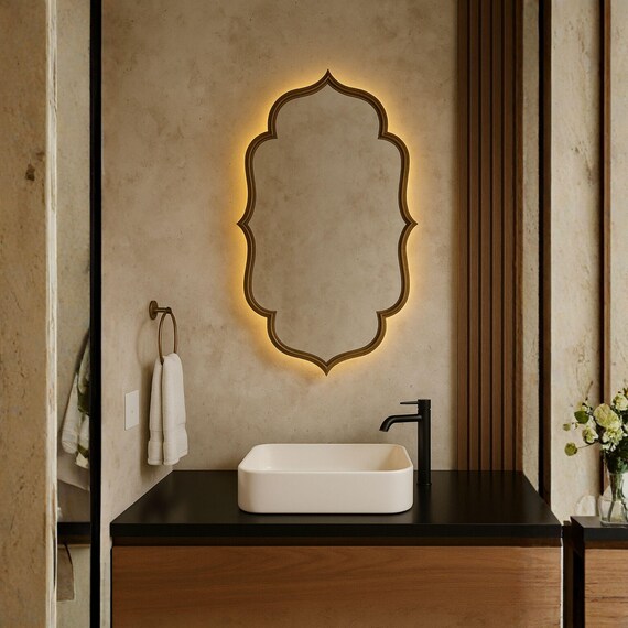 Riva LED Mirror Asymmetrical Wall Mirror Decorative Flower Design Modern Boho Luxury Home Decor