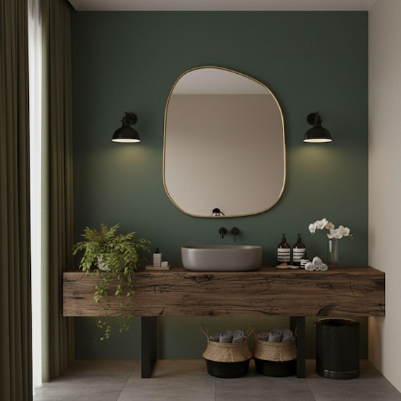 Burgaz Mirror – Modern Irregular Wall Mirror, Gold Frame, Handmade MDF Mirror, Bathroom & Living Room Decor, Custom Size Option