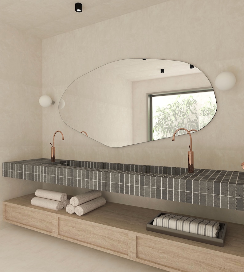 Miroir mural LED irrégulier Sile, design asymétrique, miroir pour la maison, miroir esthétique pour salle de bain, miroir unique image 9
