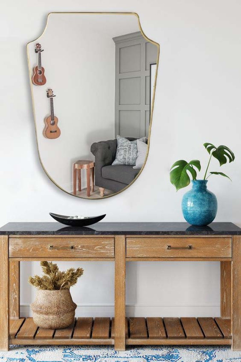 Italian Style Mirror, Irregular Mirror Home Decor, Asymmetrical Shield Mirror, Wall Decoration image 7