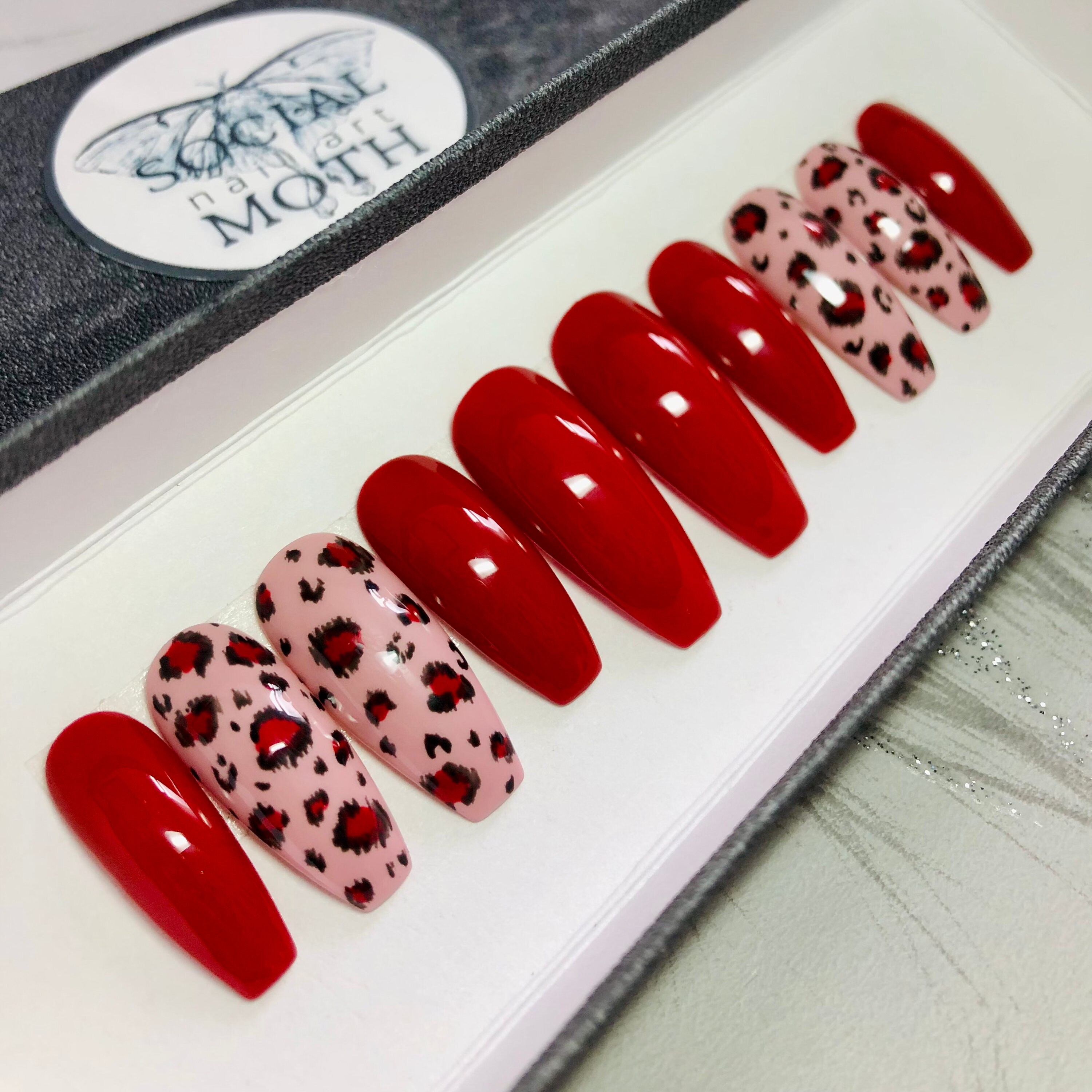 Red Cheetah Print Acrylic Nails