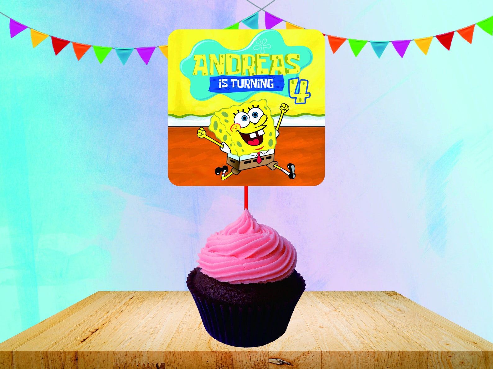 Spongebob Cupcake Toppers Birthday Cupcake Toppers Spongebob Etsy