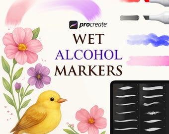 Wet Alcohol Markers Procreate Brush Set: Realistic Illustration, Blending Effects (Digital Download)