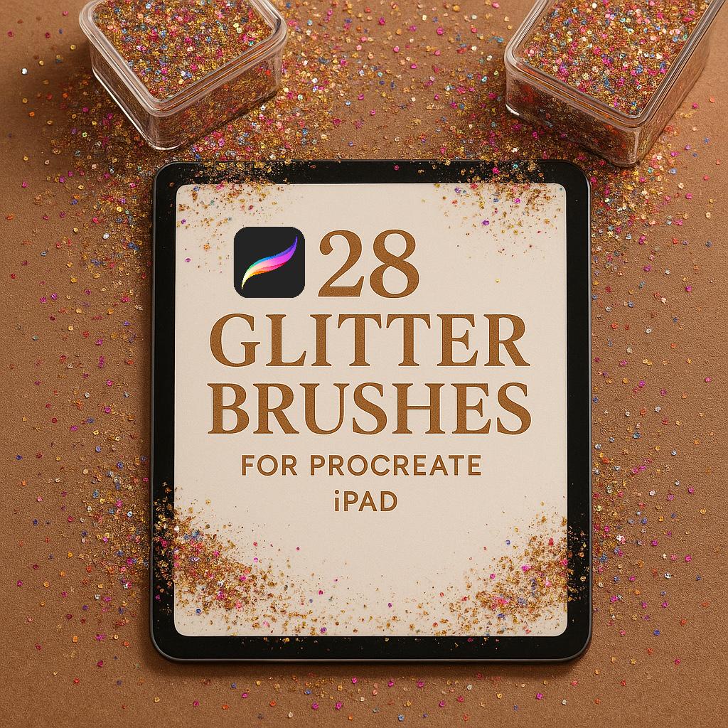 Pinceles de purpurina para Procreate – 28 sellos y texturas brillantes con ilustraciones de bonus