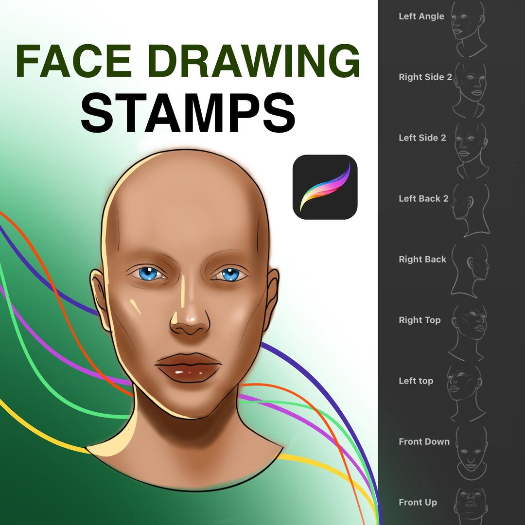 14 Female Face Drawing Stamps, Procreate Character Design Pack ...
