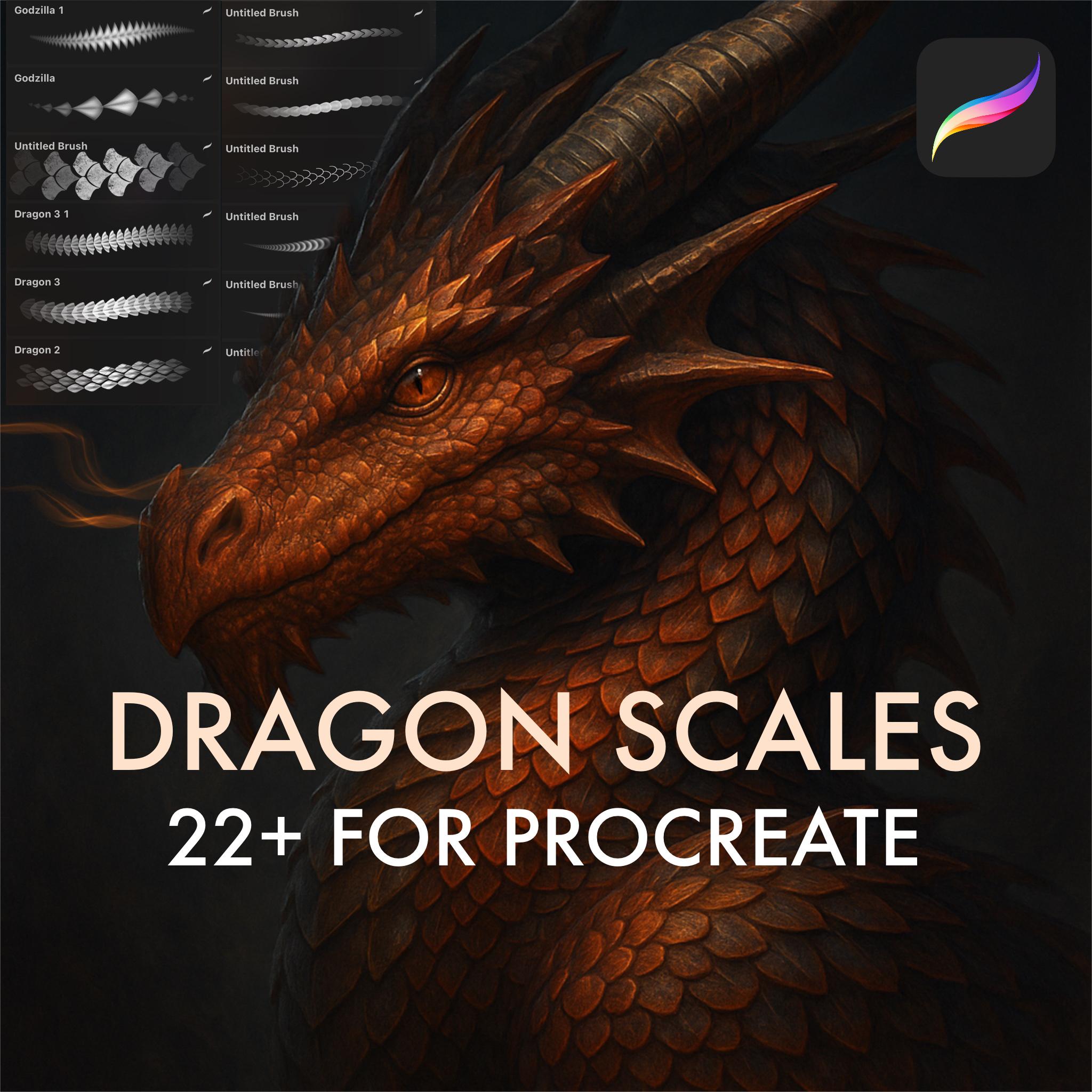 Dragon Scale Brushes for Procreate – 22 Realistic Stamps with Auto Shading