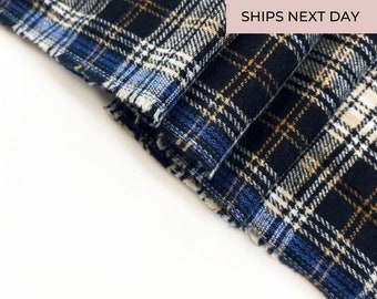 Black & Blue Woven Plaid Flannel Fabric / 100% Cotton / Winter Fabric / Plaid Fabric