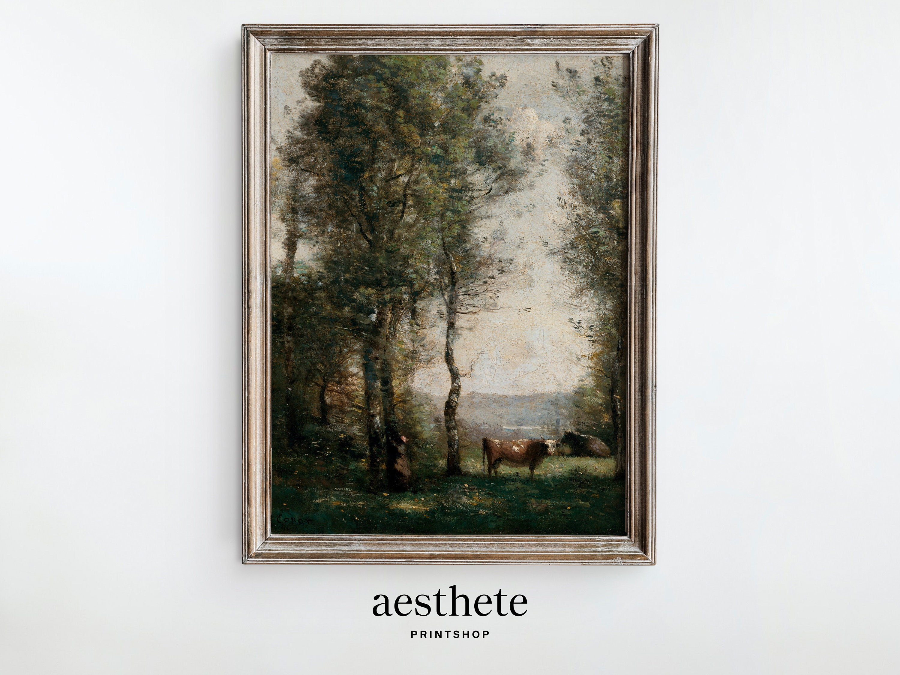 Landscape with Cows Painting Printable Wall Art Digital Download Antique Painting Vintage Art Oil Painting Digital Print Instant Download