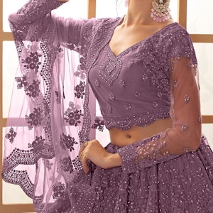 Lavender Lehenga Choli with Dupatta and belt, Hand Embroiderded Lehenga Choli, Indian Wedding Lehenga Choli,Designer Lehenga Choli For WOmen