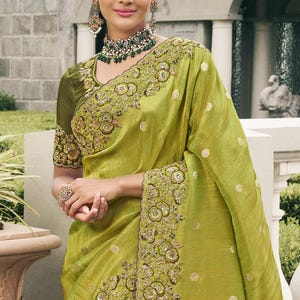 Traditional Silk Saree with Blouse for Women Wedding, Festive, Party Wear, Traditional, Indian, Designer Saree,Green Sari