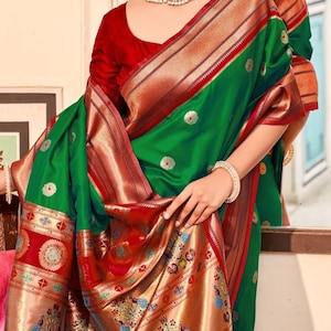 Green  Paithani Saree for Women, Latest Silk Saree 2024
