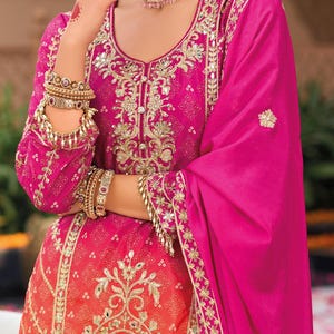 Pink Readymade Suit Indian Organza Kurta Dupatta Heavy Salwar Kameez Pakistani Eid Designer Plus size Suit Silk 3 Piece Kurti Set