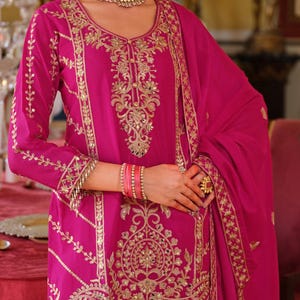 Pink Readymade Suit Indian Diwali Kurta Dupatta Heavy Salwar Kameez Pakistani Eid Designer Plus size Suit Silk  3 Piece Kurti Set