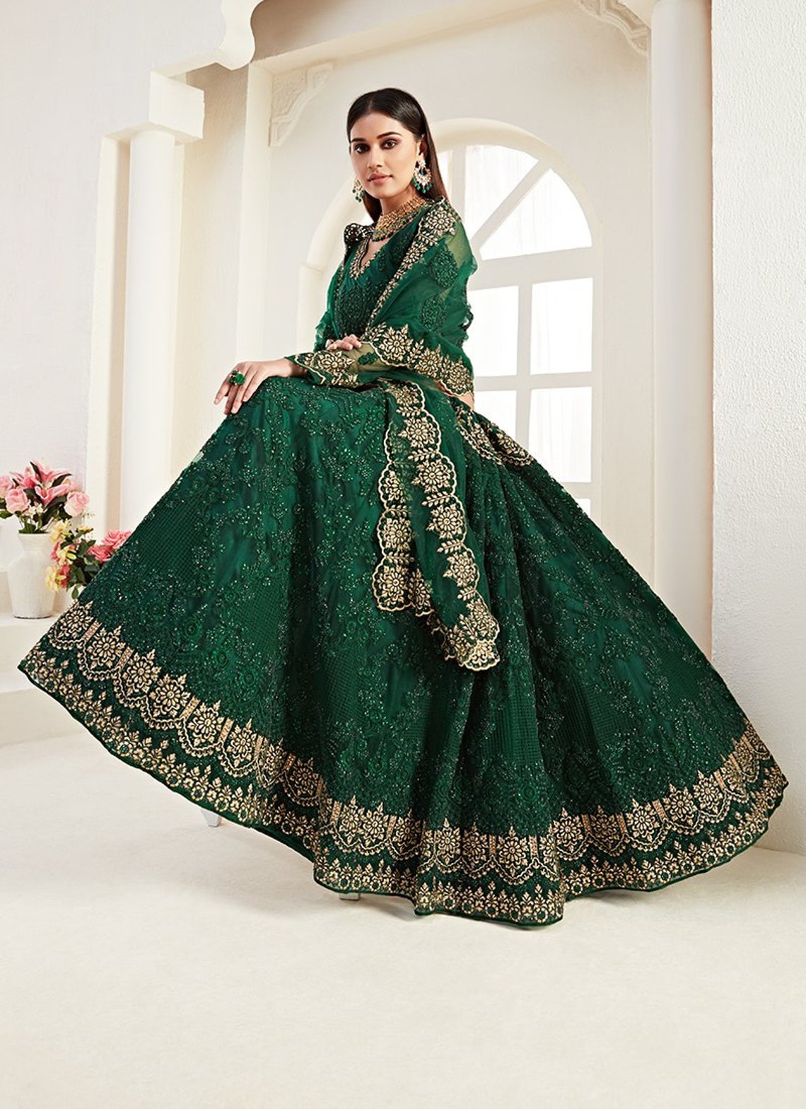 lehenga choli in green colour