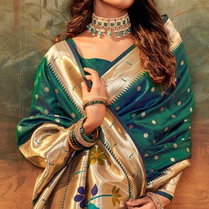 New Green Silk  Paithani Saree for Women, Latest Silk Saree 2024, Paithani Saree