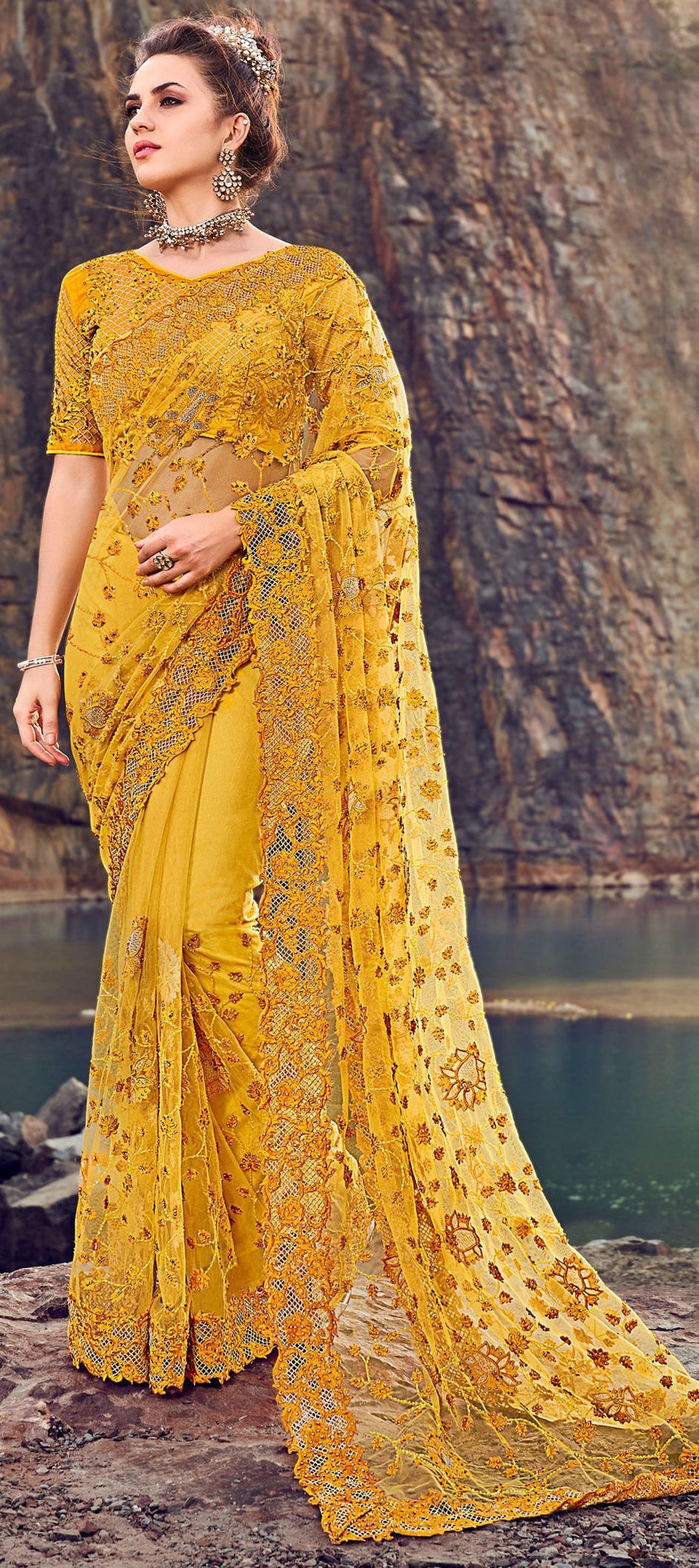 Designer Yellow Saree For Women Party Wear Wedding Saree Etsy 